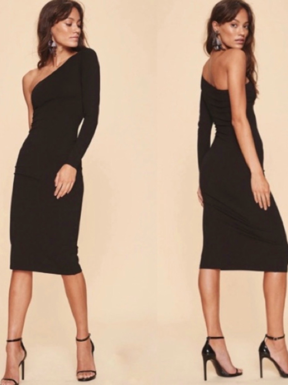 Lpa One Shoulder Long Sleeve Midi Dress 355 Black